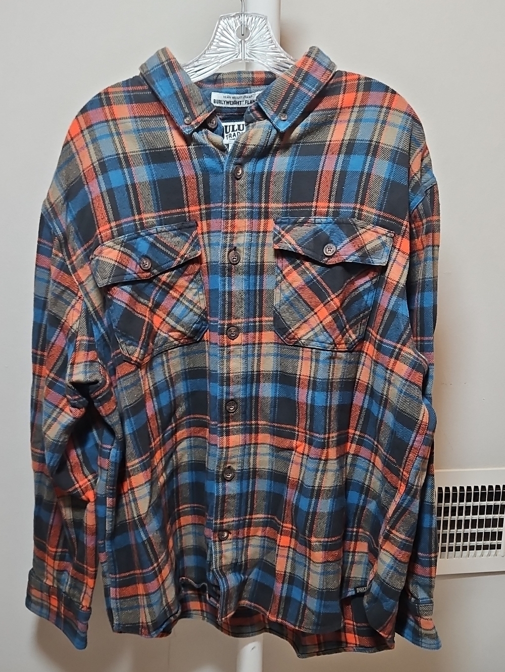 Duluth Trading Co. XlL Blue & Orange Plaid Button-Up Shirt